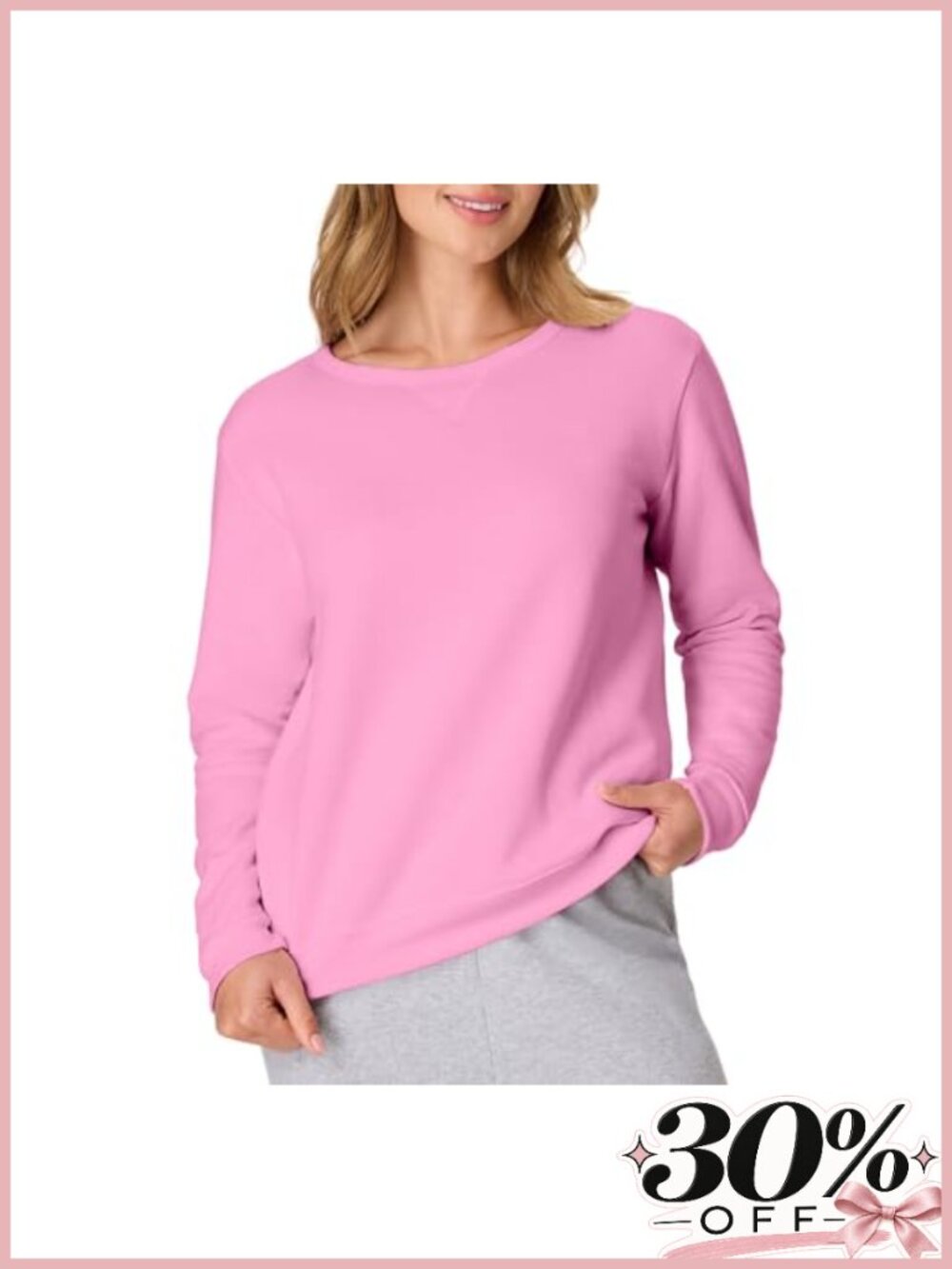 Midweight Fleece Pullover Sweatshirt Long Sleeve Crew Neck Ribbed Curved Hem